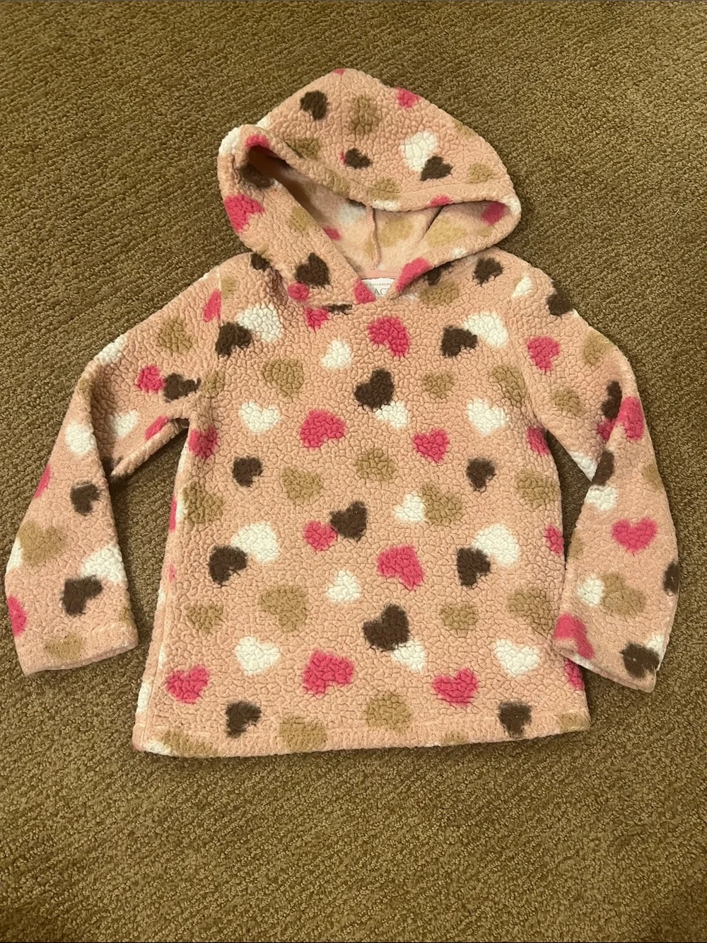 The Children's Place Pink Sherpa Hoodie with Multi-Color Hearts
